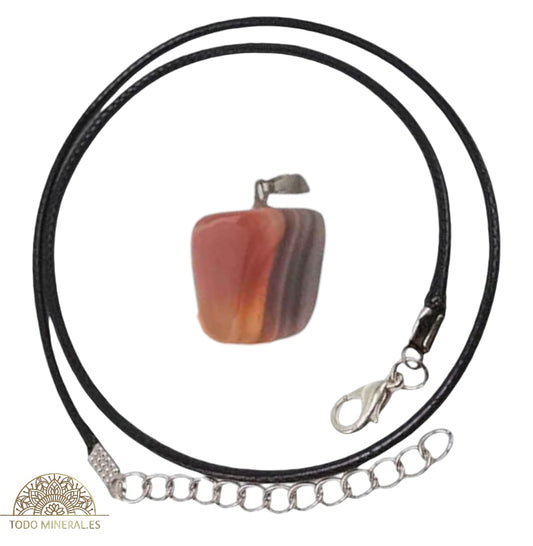 Collar Metal Con Piedra Natural Canto Rodado Agata Carneola (INCLUYE CORDON 45 CMS EN NEGRO) TODOMINERAL