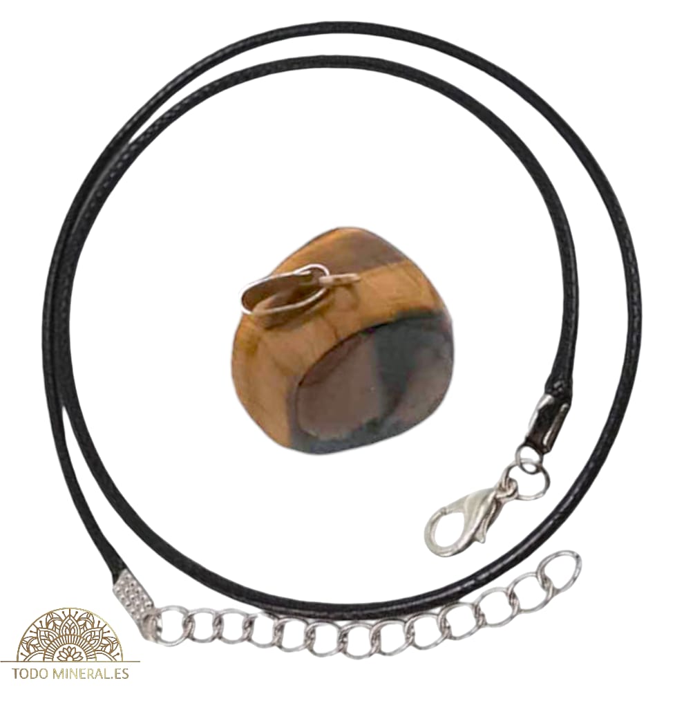 Collar Metal Con Piedra Natural Canto Rodado Ojo De Tigre (INCLUYE CORDON 45 CMS EN NEGRO) TODOMINERAL