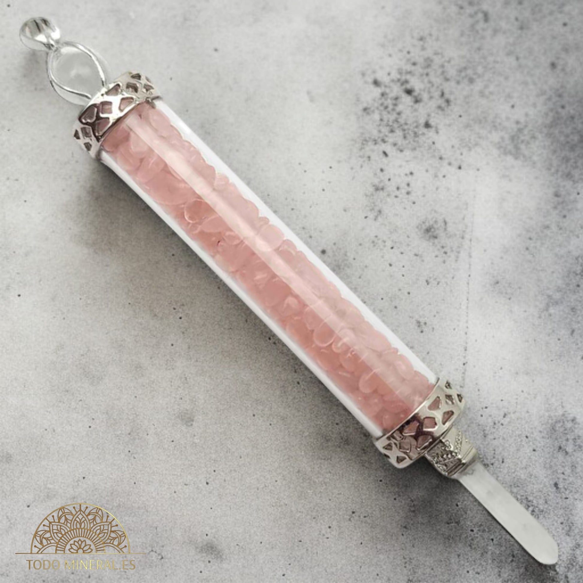 Varita de poder 13 Cms Aprox Con Mineral Chips Cuarzo Rosa VARITAS DE PODER