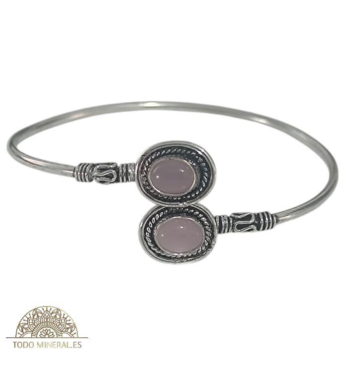 Pulsera Bisutería Tipo Bali Con Piedra Natural Cuarzo Rosa