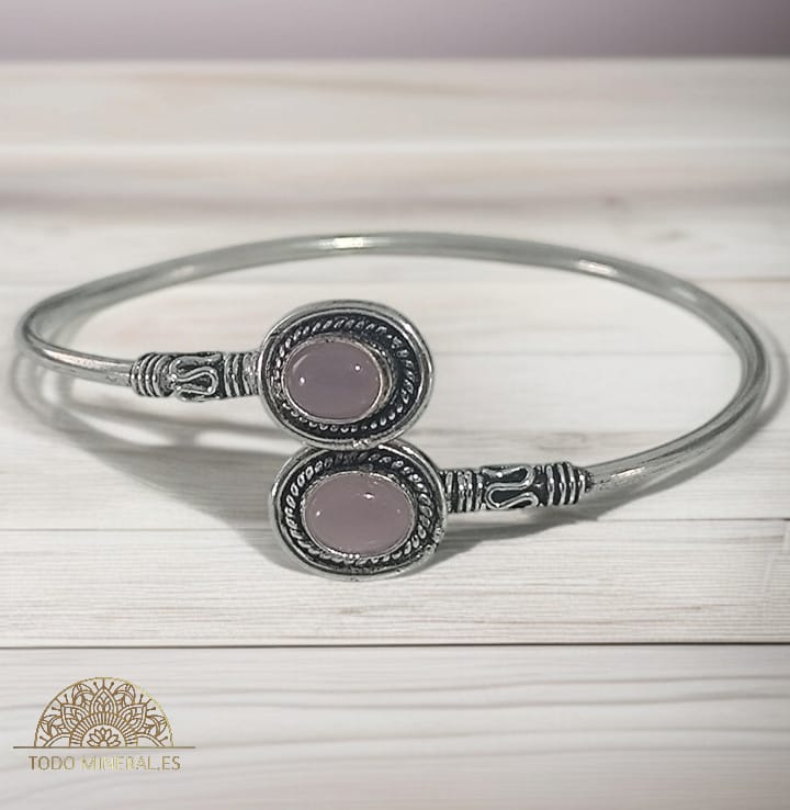 Pulsera Bisutería Tipo Bali Con Piedra Natural Cuarzo Rosa PULSERA BISUTERIA