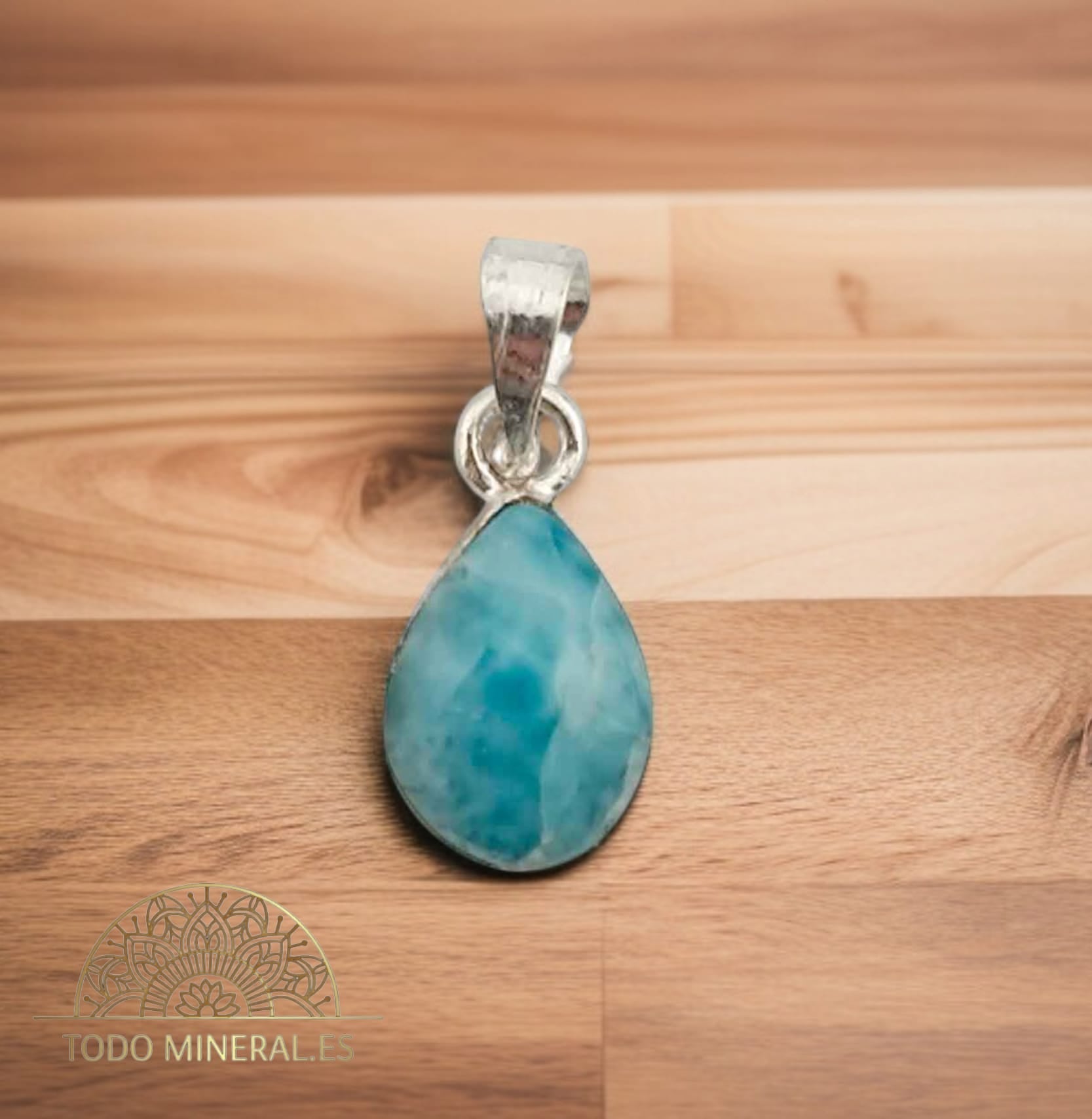 Colgante Plata 925 Con Piedra Natural Larimar 15 mm Aproximadamente TODOMINERAL