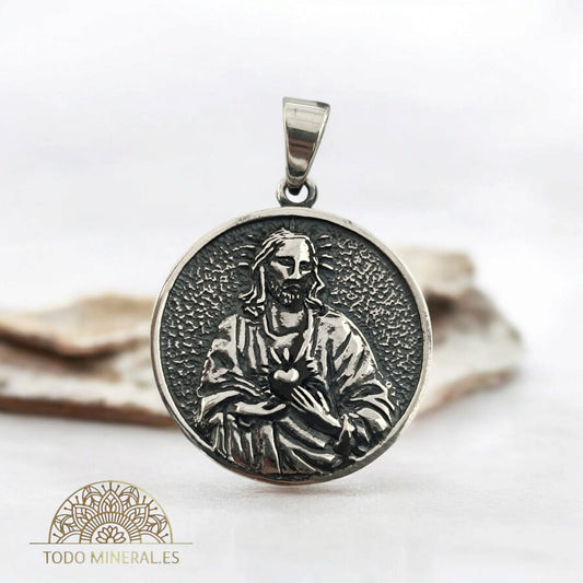Colgante De Plata 925 Medalla Sagrado Corazón 27 mm 50366 TODOMINERAL