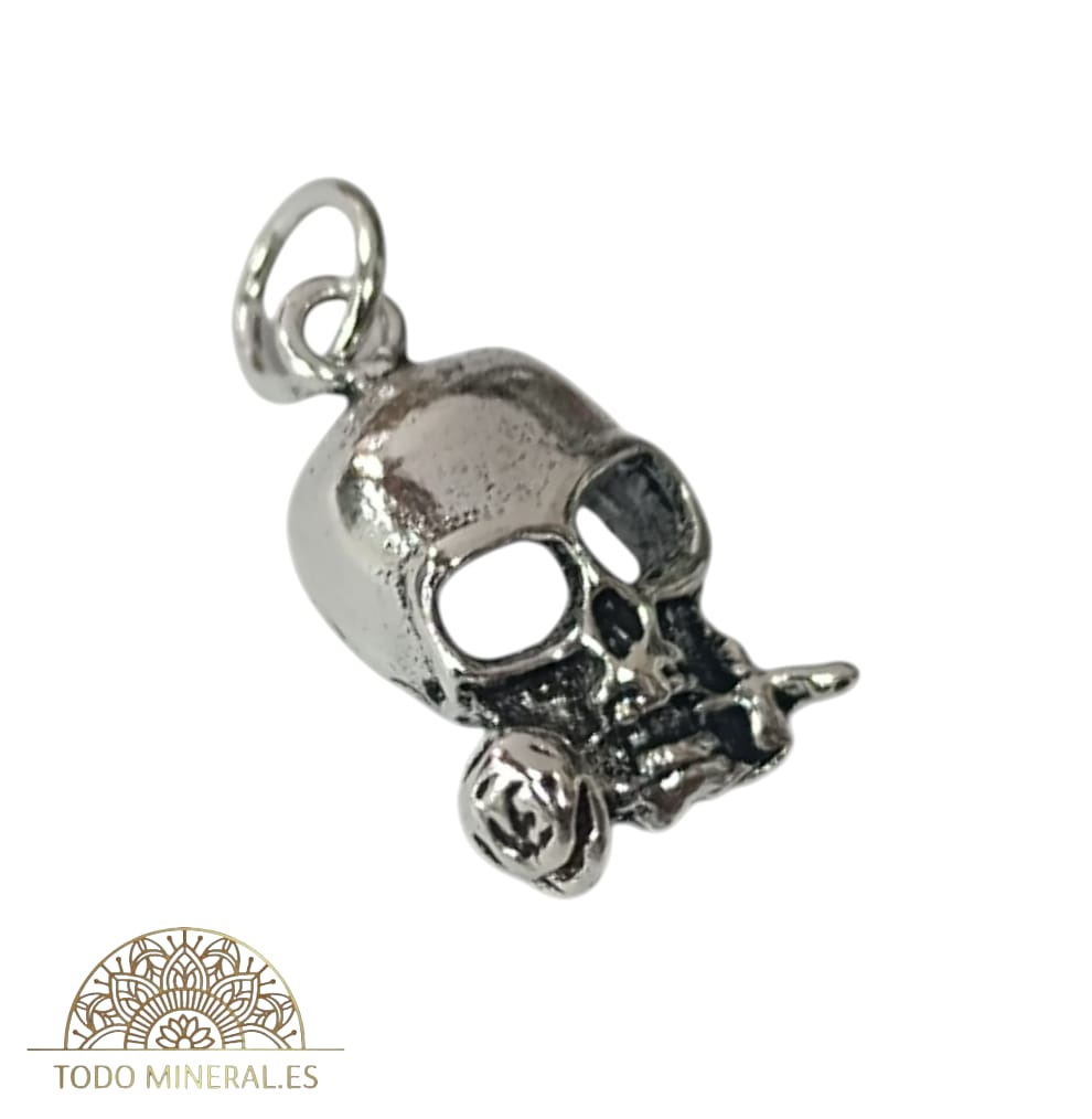 Colgante De Plata 925 Cabeza Craneo Con Rosa 15 mm 56060 TODOMINERAL