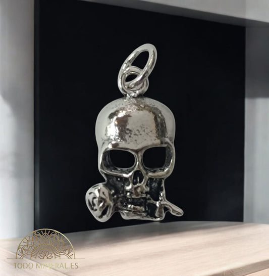 Colgante De Plata 925 Cabeza Craneo Con Rosa 15 mm 56060 TODOMINERAL