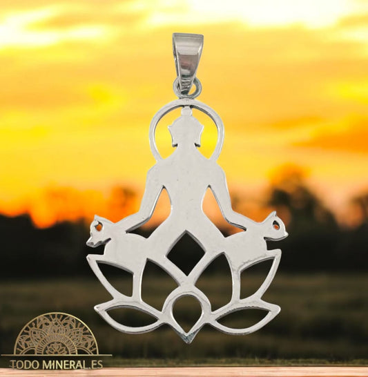 Colgante De Plata 925 Buda Yoga Flor De Loto 40 mm 50447 TODOMINERAL