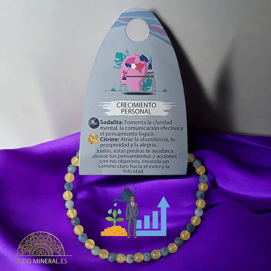 Pulsera Combinada Piedra Sodalita Y Citrino Para Crecimiento Personal Piedra De 4 mm PULSERAS MINERALES