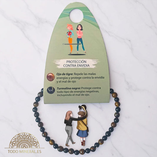Pulsera Combinada Piedra Turmalina y Ojo De Tigre Para Protección Contra Envidia Piedra De 4 mm PULSERAS MINERALES