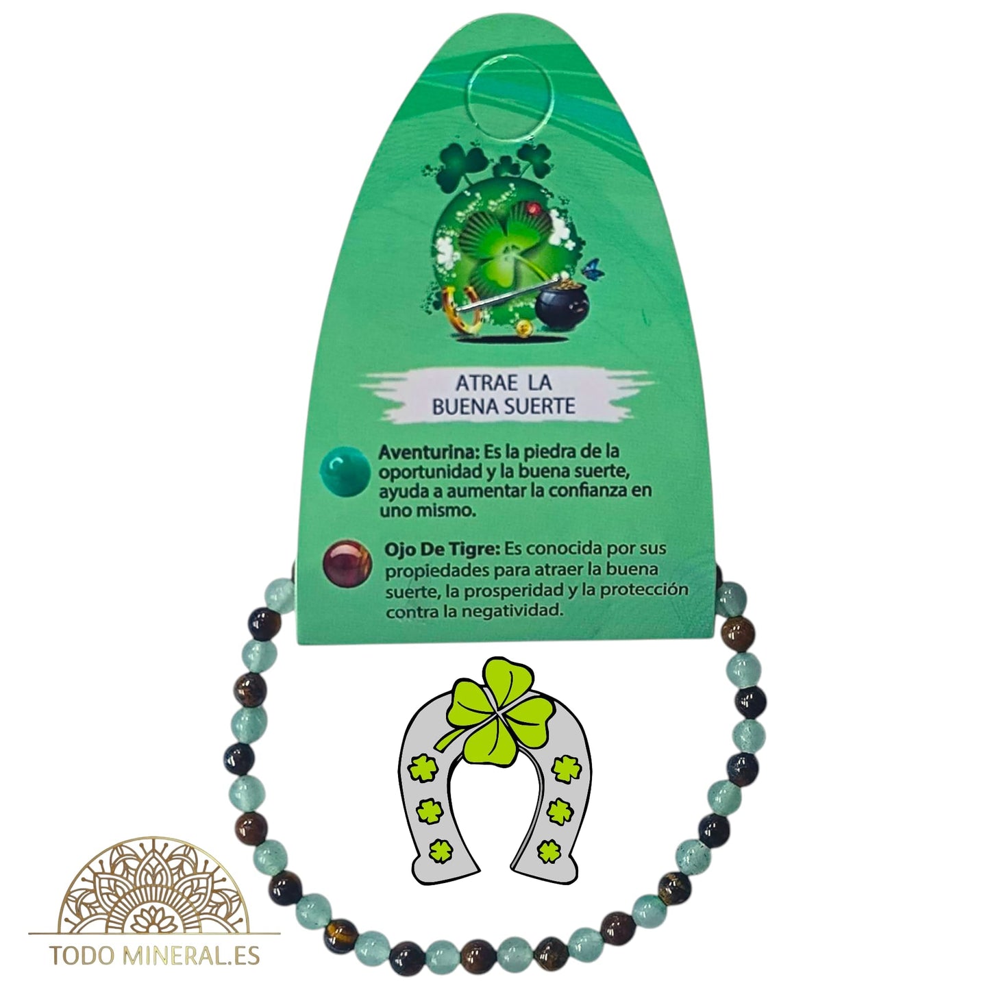 Pulsera Combinada Piedra Aventurina y Ojo De Tigre Para Atraer La Buena Suerte Piedra De 4 mm PULSERAS MINERALES