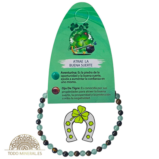 Pulsera Combinada Piedra Aventurina y Ojo De Tigre Para Atraer La Buena Suerte Piedra De 4 mm PULSERAS MINERALES