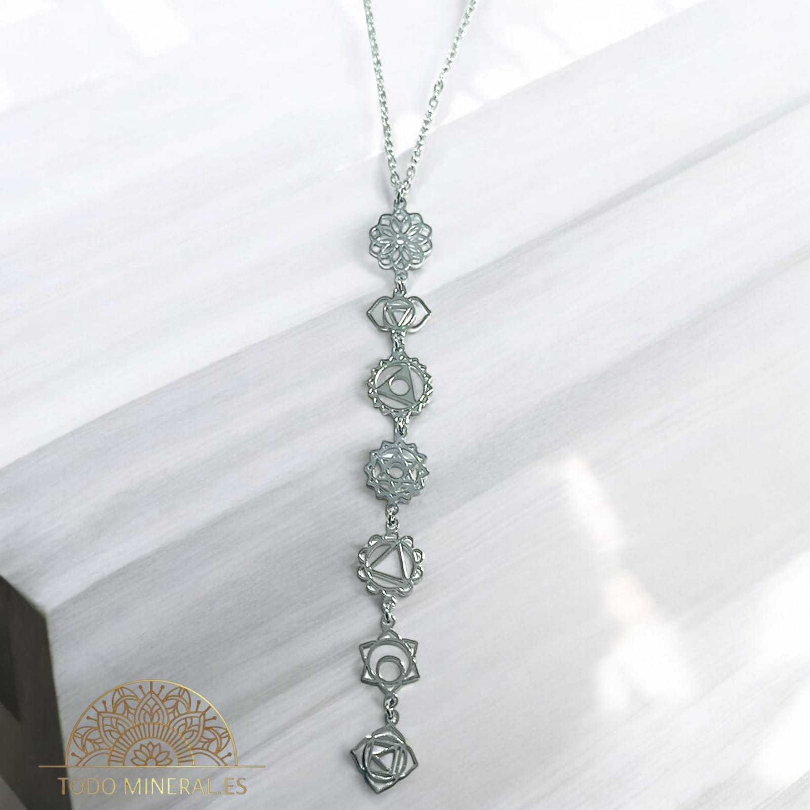 Collar 7 Simbolos Chakras En Acero Con Cadena 45 Cms TODOMINERAL