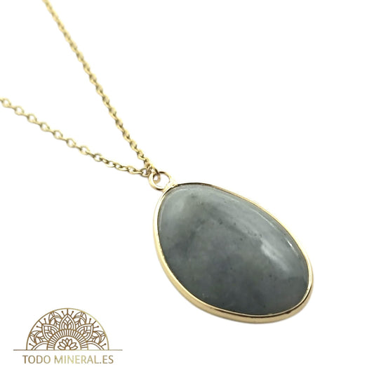 Collar Piedra Natural Labradorita Engarzado En Acero Dorado Con Cadena 45 Cms TODOMINERAL