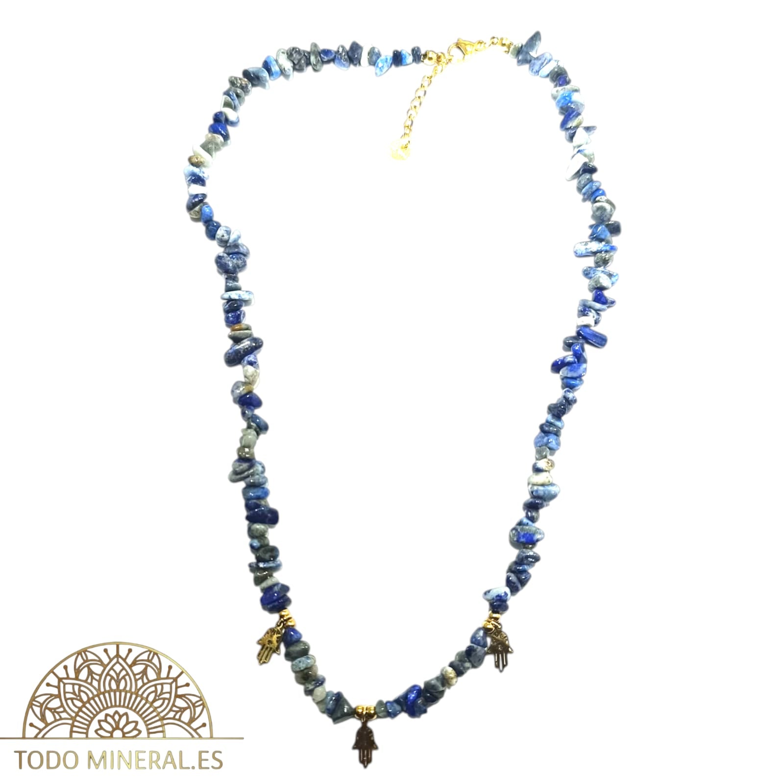 Collar Cips Piedra Natural Lapislázuli Con Dijes Mano Fátima 45 Cms TODOMINERAL