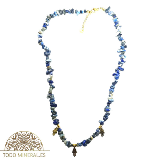 Collar Cips Piedra Natural Lapislázuli Con Dijes Mano Fátima 45 Cms TODOMINERAL