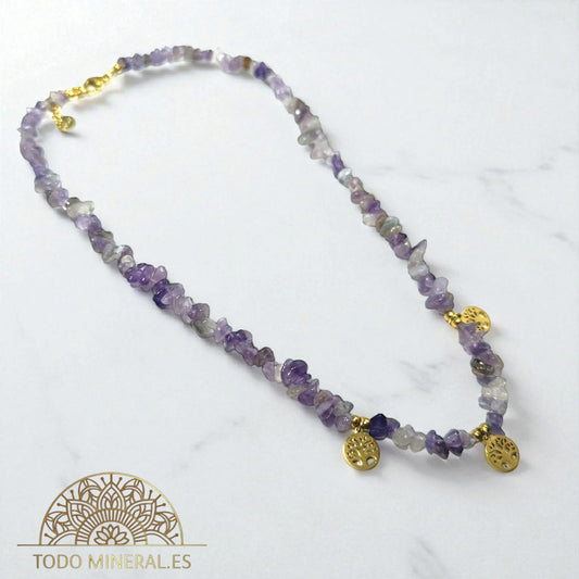 Collar Cips Piedra Natural Amatistai Con Dijes Árbol De La Vida 45 Cms TODOMINERAL