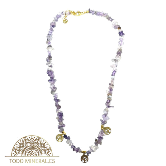 Collar Cips Piedra Natural Amatistai Con Dijes Árbol De La Vida 45 Cms TODOMINERAL