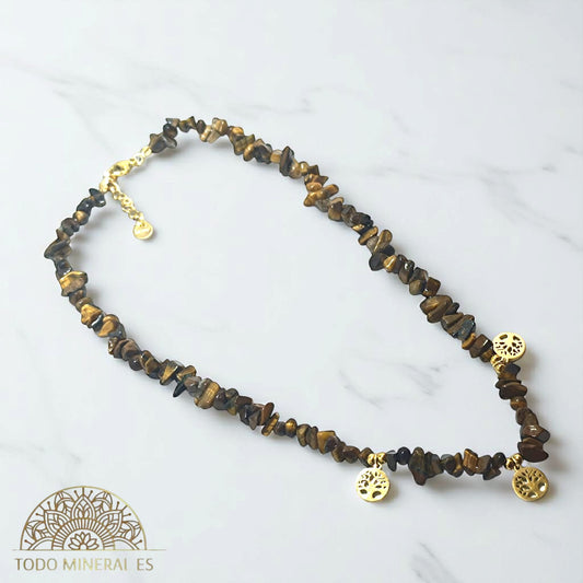 Collar Cips Piedra Natural Ojo De Tigre Con Dijes Árbol De La Vida 45 Cms TODOMINERAL