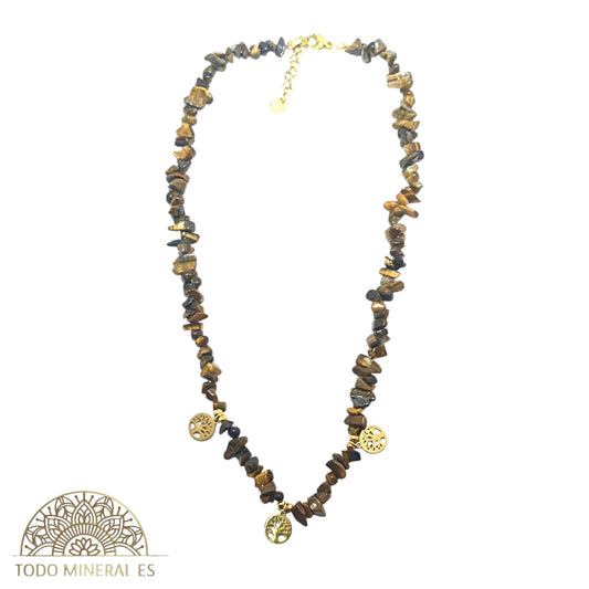 Collar Cips Piedra Natural Ojo De Tigre Con Dijes Árbol De La Vida 45 Cms TODOMINERAL