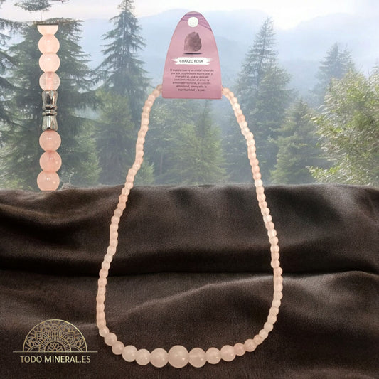 Collar Piedra Natural Cuarzo Rosa 59 Cms Cierre Rosca TODOMINERAL