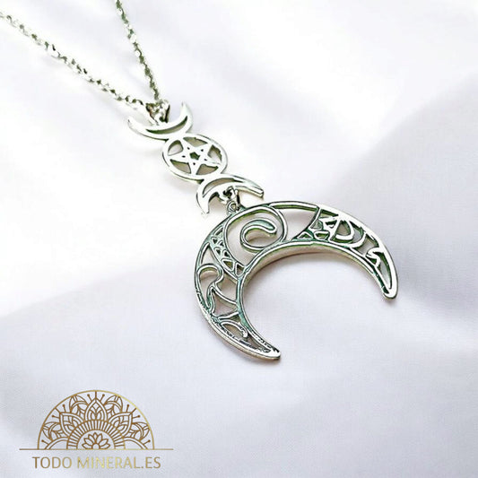 Collar Triple Luna En Acero Con Cadena 45 Cms 6101401 TODOMINERAL