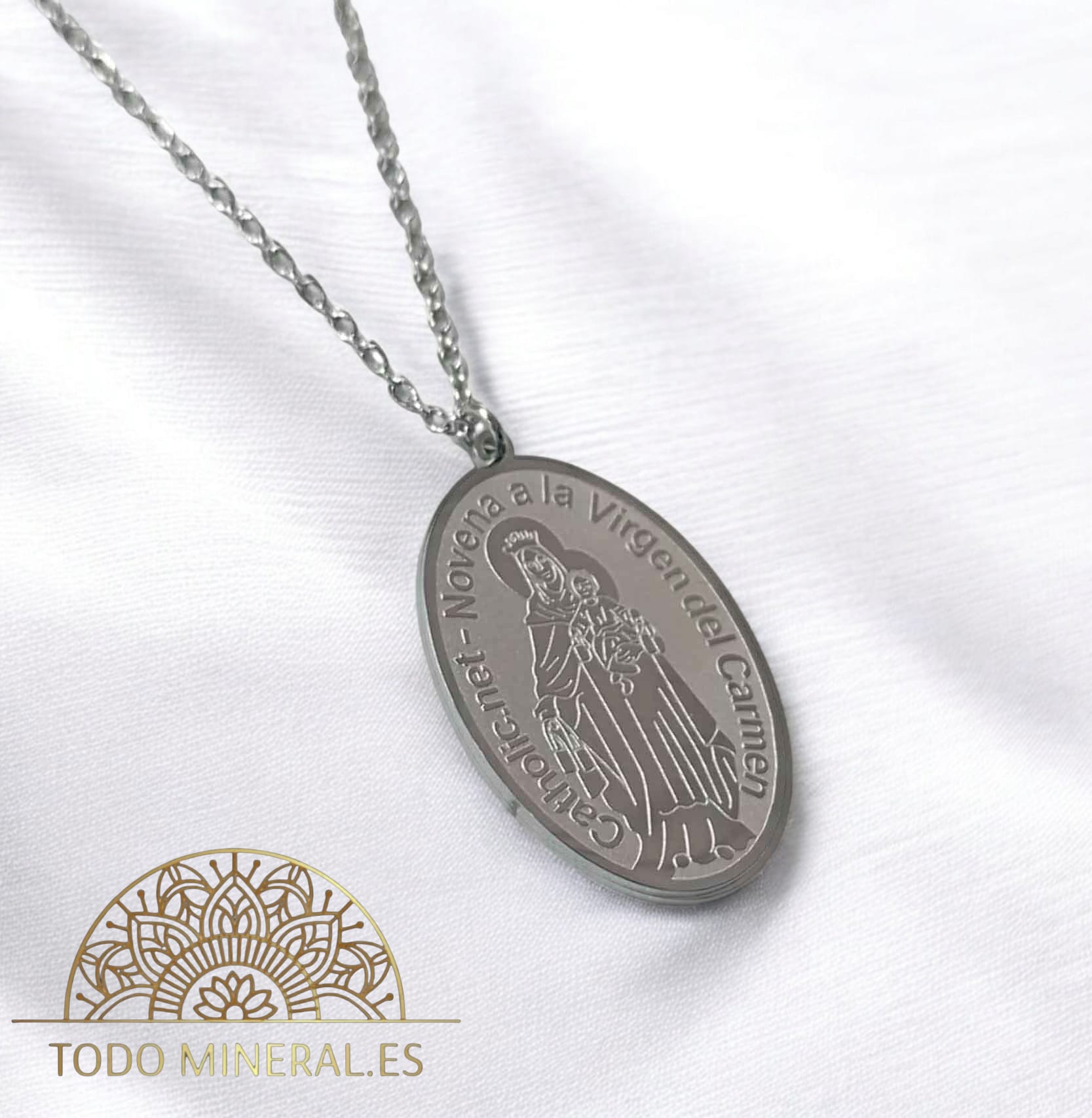 Collar Medalla Virgen Del Carmen En Acero Con Cadena 45+5 Cms  6101441 TODOMINERAL
