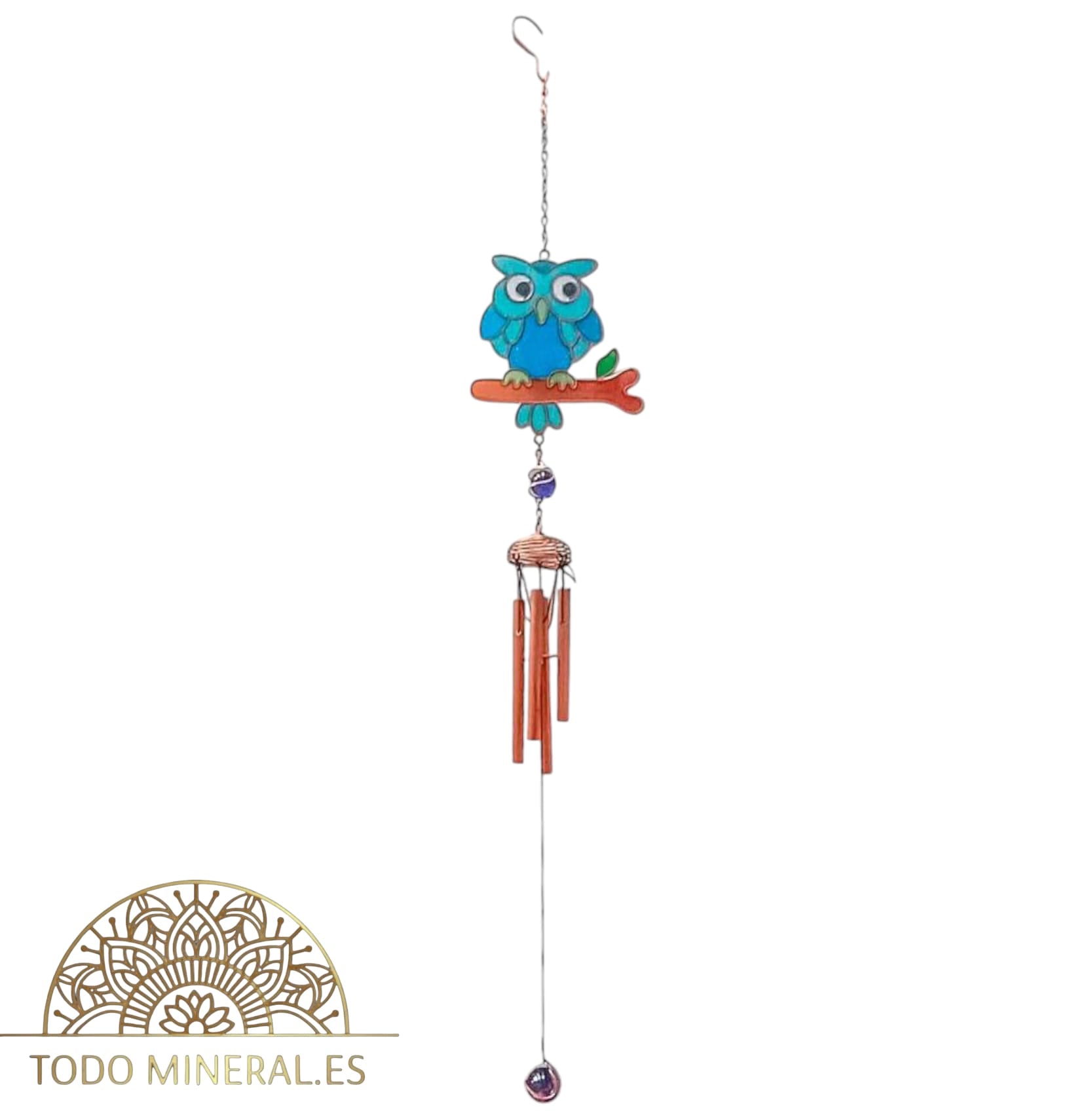 Campana De Viento Buho Cristal 67 Cms Aprox Azul 600103316-02 Campanas De Viento
