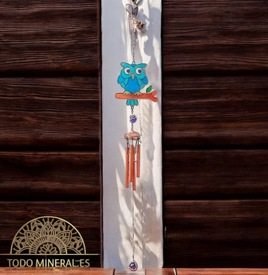 Campana De Viento Buho Cristal 67 Cms Aprox Azul 600103316-02 Campanas De Viento