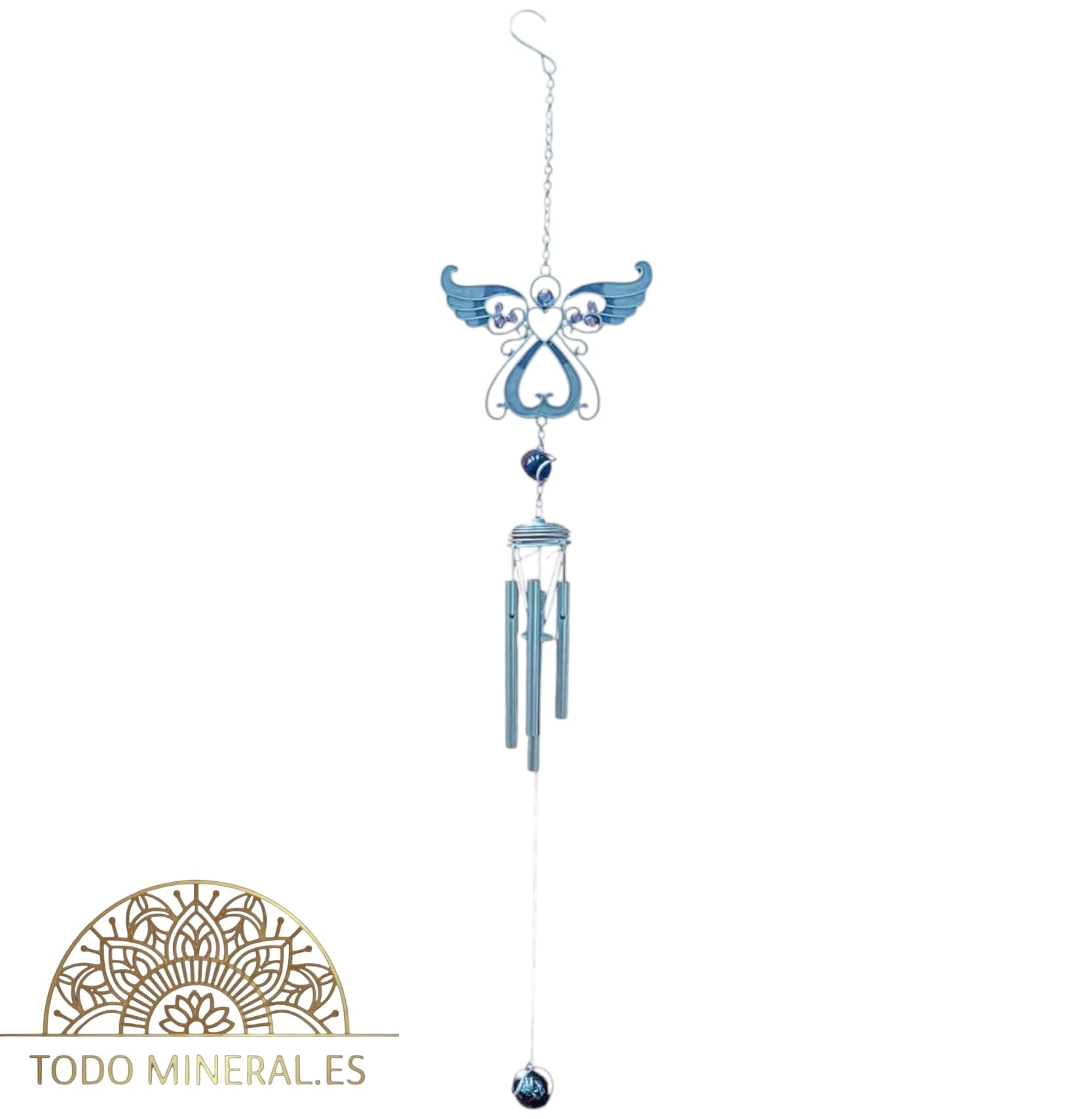 Campana De Viento Ángel En Cristal 67 Cms Aprox Color Azul 600103315-01 Campanas De Viento