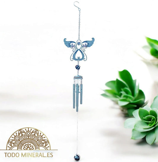 Campana De Viento Ángel En Cristal 67 Cms Aprox Color Azul 600103315-01 Campanas De Viento
