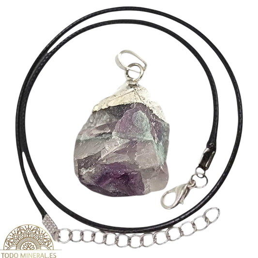 Colgante Natural Fluorita En Bruto Engarzado En Baño Metal 600103425 (INCLUYE CORDON 45 CMS EN NEGRO) La Pieza De La Foto Es Orientativa TODOMINERAL
