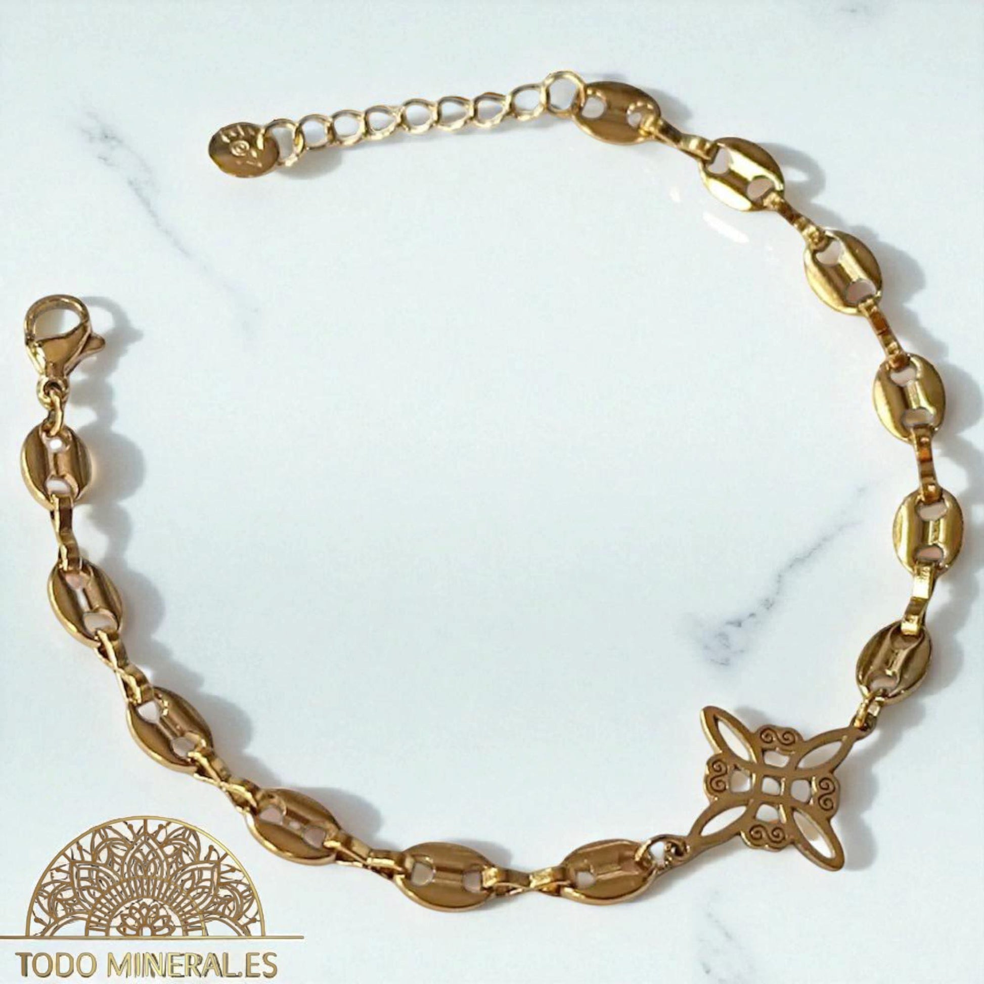 Pulsera Acero Dorado Dije Nudo De Bruja 17+3 cms Aprox 61676-06 PULSERA ACERO