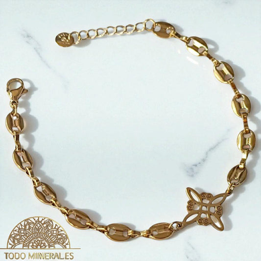 Pulsera Acero Dorado Dije Nudo De Bruja 17+3 cms Aprox 61676-06 PULSERA ACERO