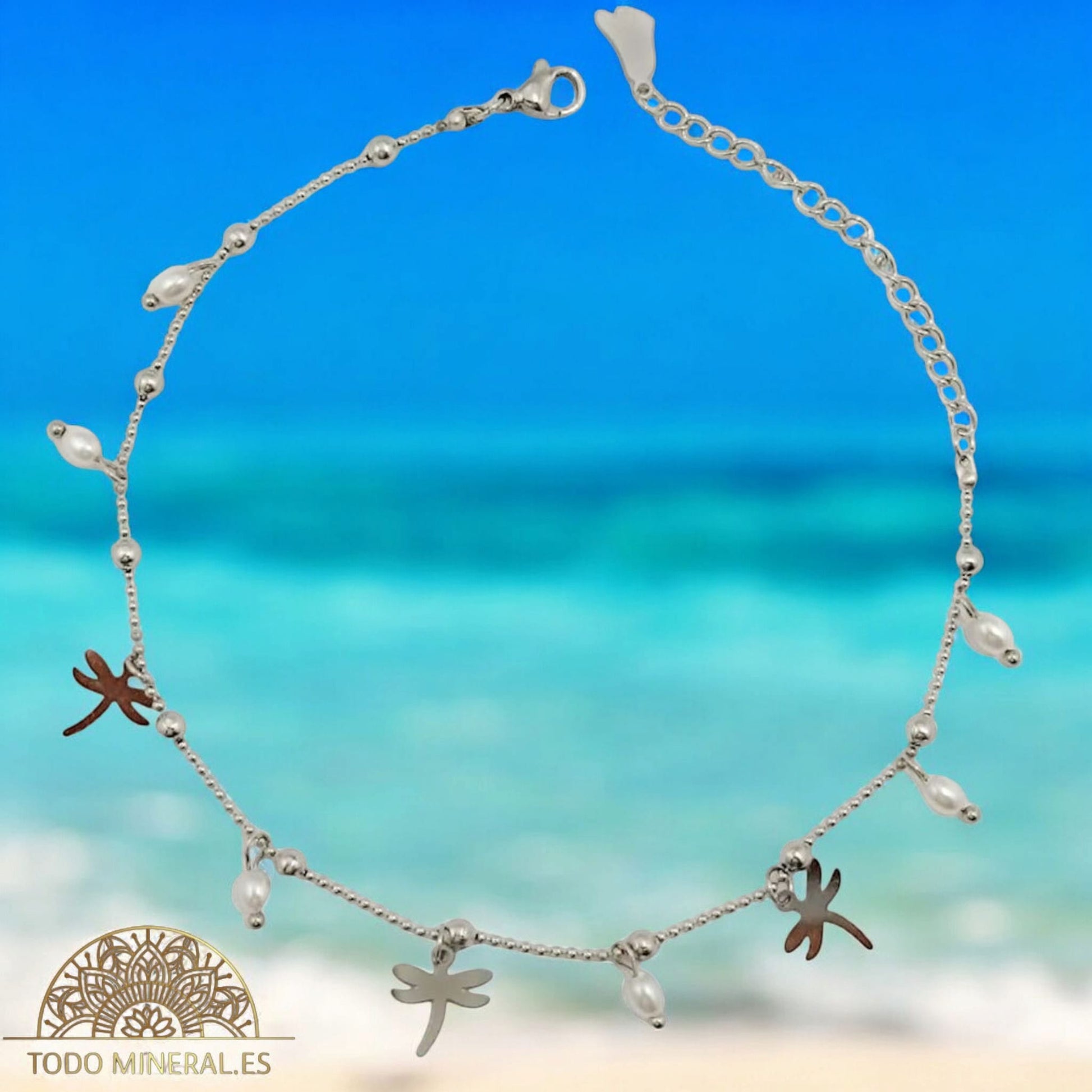 Tobillera Acero Con Dije Libelula Y Perlas 61053-03 TOBILLERAS ACERO