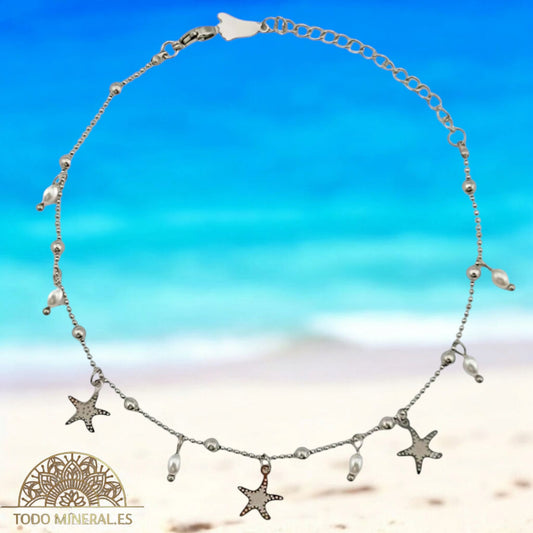 Tobillera Acero Con Dije Libelula Y Perlas 61053-04 TOBILLERAS ACERO