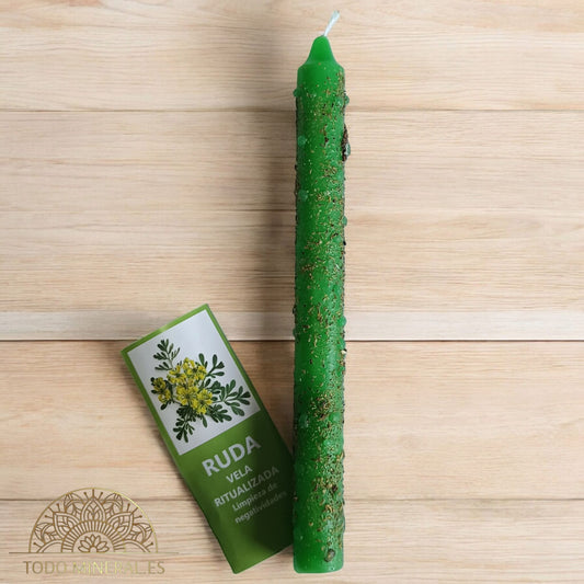 Vela Ritualizada Ruda Limpieza de Negatividad 20 Cms TODOMINERAL