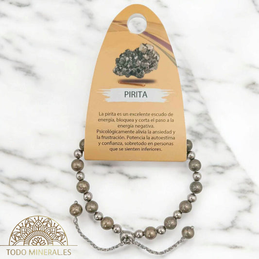 Pulsera Ajustable Piedra Natural 6 mm Pirita Y Bolas De Acero 4 mm 600103330 PULSERAS MINERALES