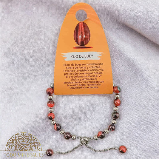 Pulsera Ajustable Piedra Natural 6 mm Ojo De Buey Y Bolas De Acero 4 mm 600103384 PULSERAS MINERALES