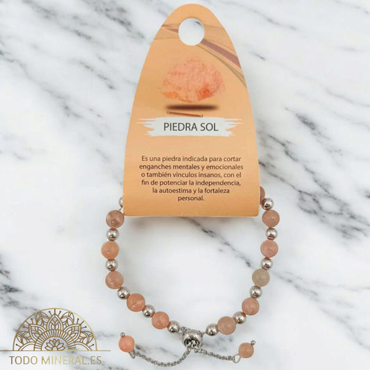 Pulsera Ajustable Piedra Natural 6 mm Piedra Sol Y Bolas De Acero 4 mm 600103354 PULSERAS MINERALES