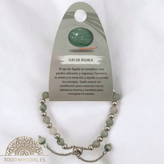 Pulsera Ajustable Piedra Natural 6 mm Piedra Ojo De Aguila Y Bolas De Acero 4 mm 600103398 PULSERAS MINERALES