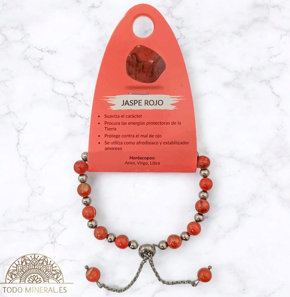 Pulsera Ajustable Piedra Natural 6 mm Piedra Jaspe Rojo Y Bolas De Acero 4 mm 600103340 PULSERAS MINERALES