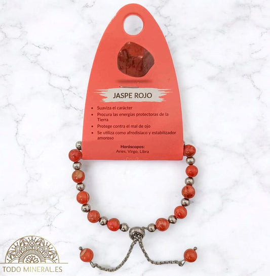 Pulsera Ajustable Piedra Natural 6 mm Piedra Jaspe Rojo Y Bolas De Acero 4 mm 600103340 PULSERAS MINERALES