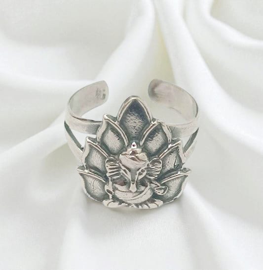 Anillo Adaptable Plata 925 Flor De Lotto Con Ganesha 400802485 TODOMINERAL