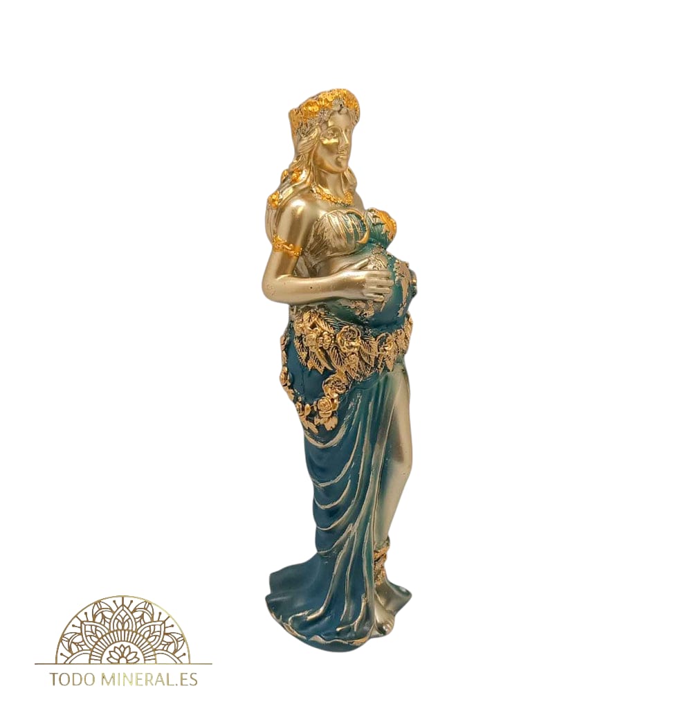 Figura En Resina Madre Tierra Azul y Dorada 22  Cms TODOMINERAL