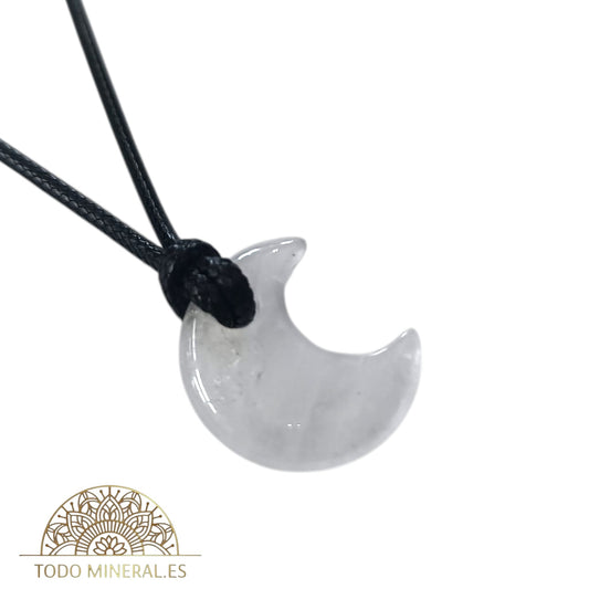 Colgante Piedra Natural Cuarzo Blanco En Forma De Luna 2 CMS (INCLUYE CORDON EN NEGRO 45 cms) TODOMINERAL