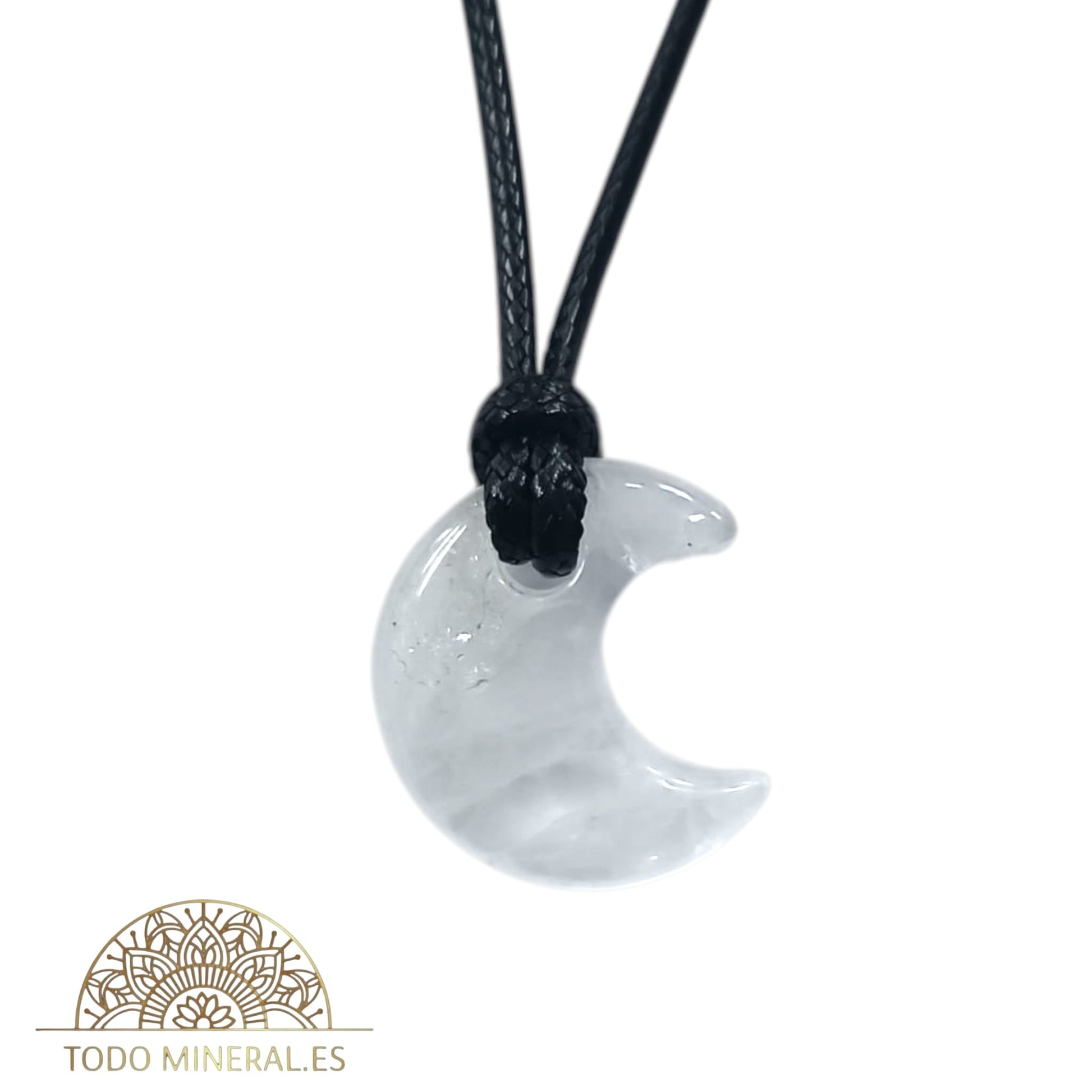 Colgante Piedra Natural Cuarzo Blanco En Forma De Luna 2 CMS (INCLUYE CORDON EN NEGRO 45 cms) TODOMINERAL