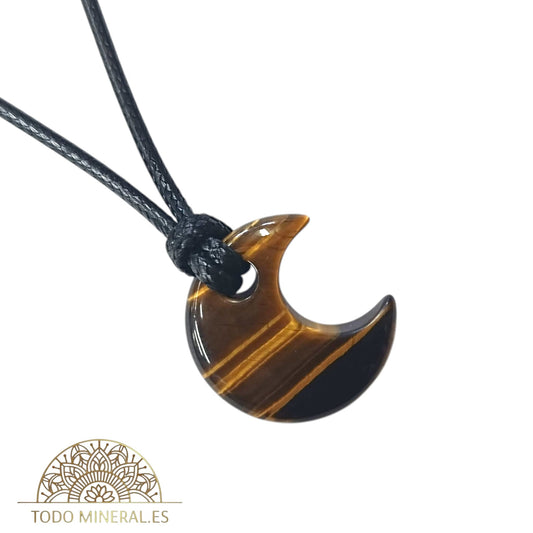Colgante Piedra Natural Ojo De Tigre En Forma De Luna 2 CMS (INCLUYE CORDON EN NEGRO 45 cms) TODOMINERAL