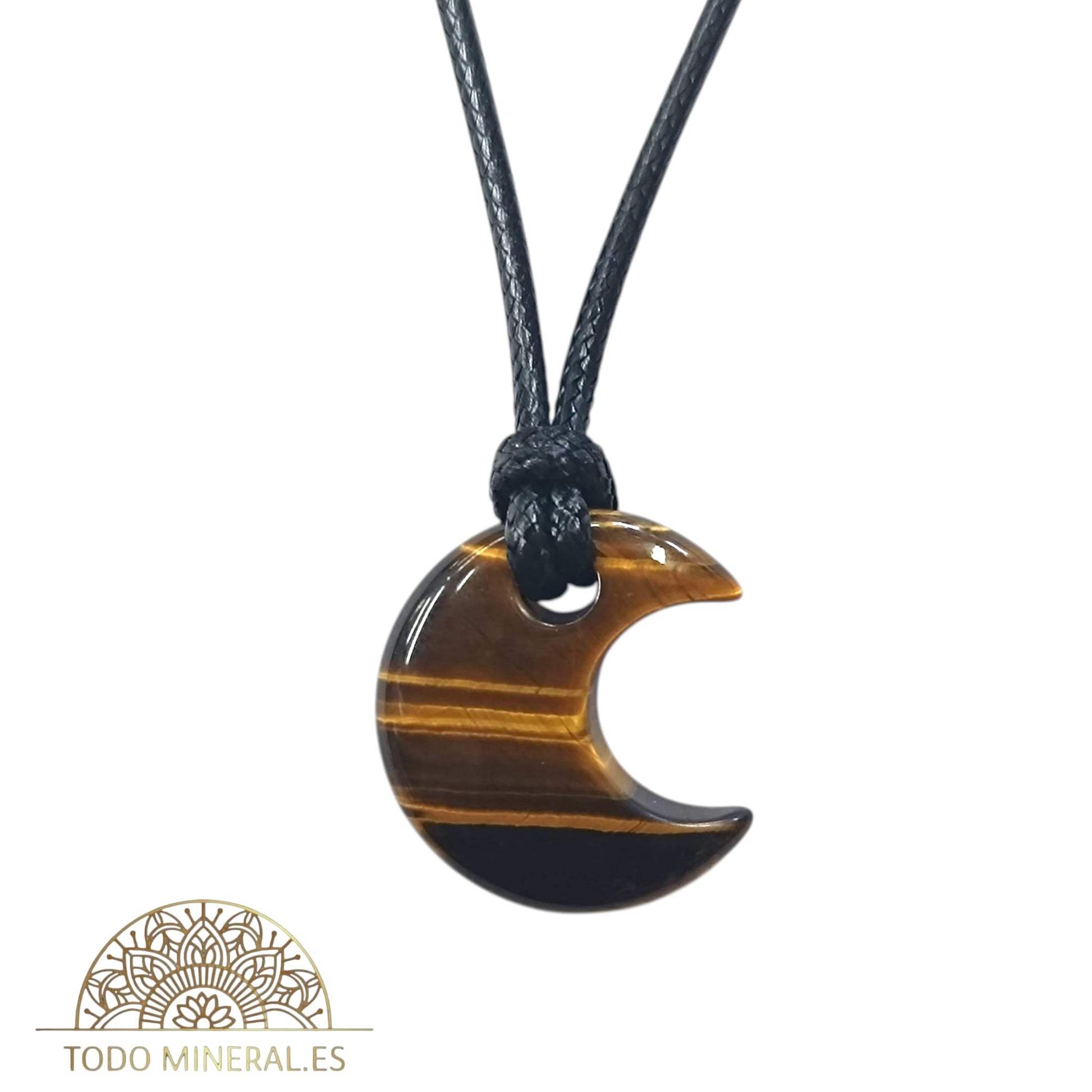 Colgante Piedra Natural Ojo De Tigre En Forma De Luna 2 CMS (INCLUYE CORDON EN NEGRO 45 cms) TODOMINERAL