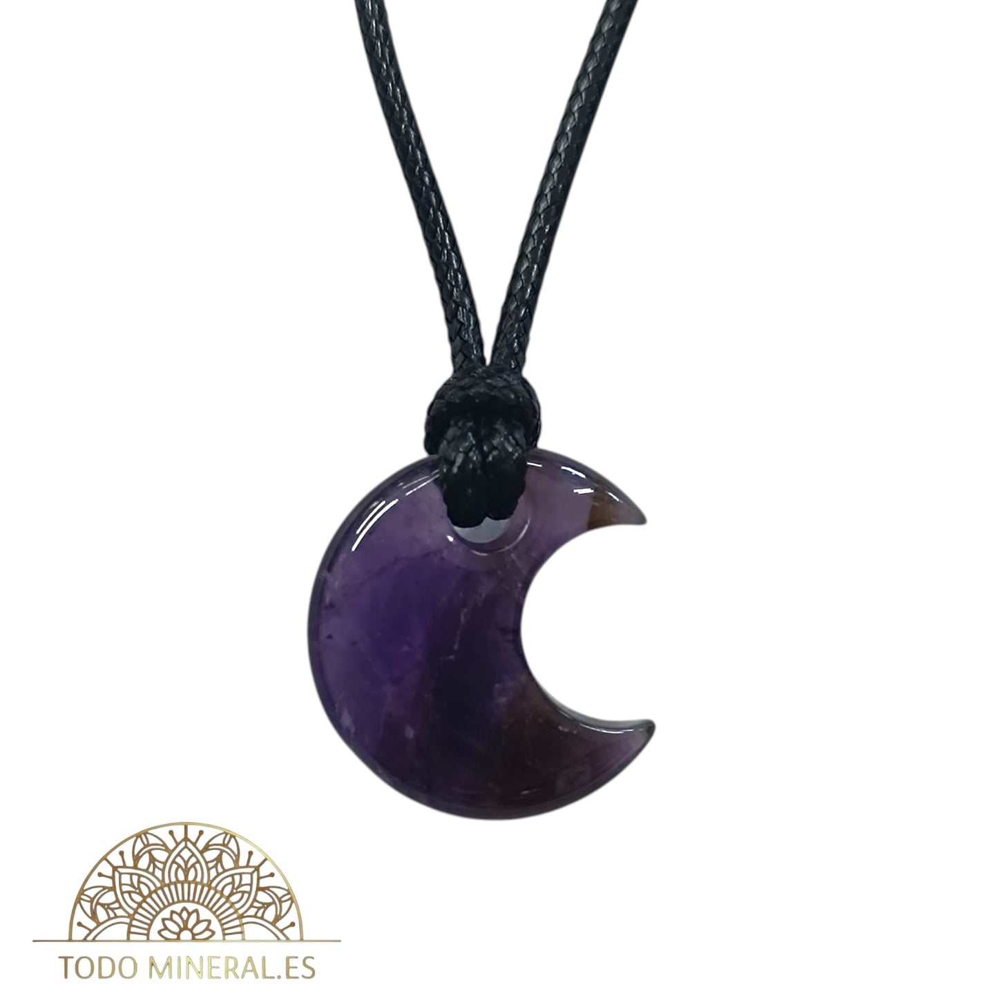 Colgante Piedra Natural Amatista En Forma De Luna 2 CMS (INCLUYE CORDON EN NEGRO 45 cms) TODOMINERAL