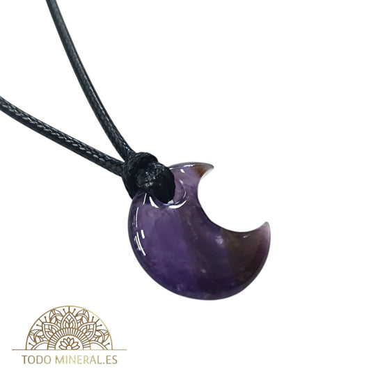 Colgante Piedra Natural Amatista En Forma De Luna 2 CMS (INCLUYE CORDON EN NEGRO 45 cms) TODOMINERAL