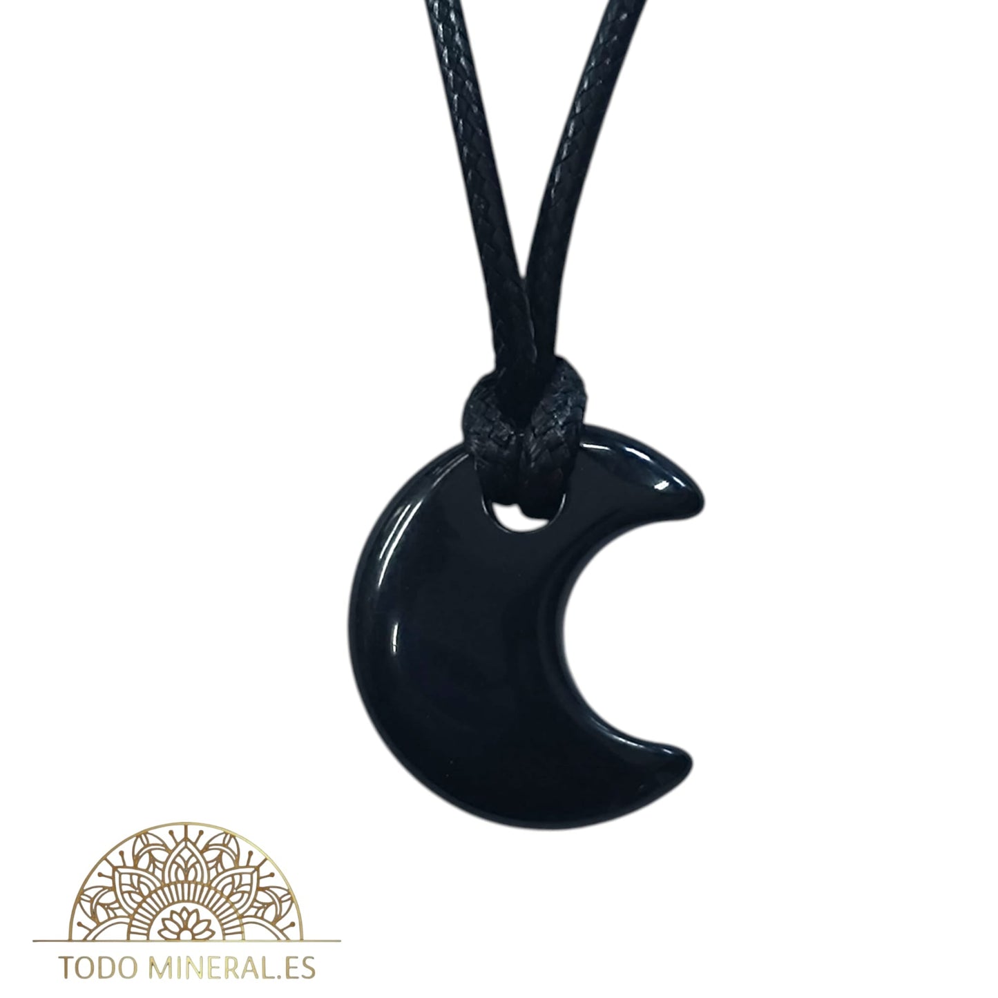 Colgante Piedra Natural Obsidiana En Forma De Luna 2 CMS (INCLUYE CORDON EN NEGRO 45 cms) TODOMINERAL